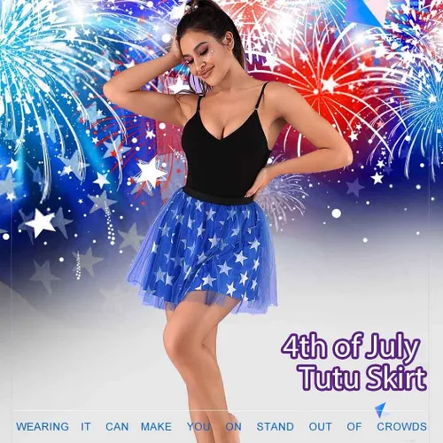 Vista 7 de TWINKLEDE Falda del 4 de julio, falda patriótica de tutú para el Día de la Independencia, falda de baile para mujeres y niñas
