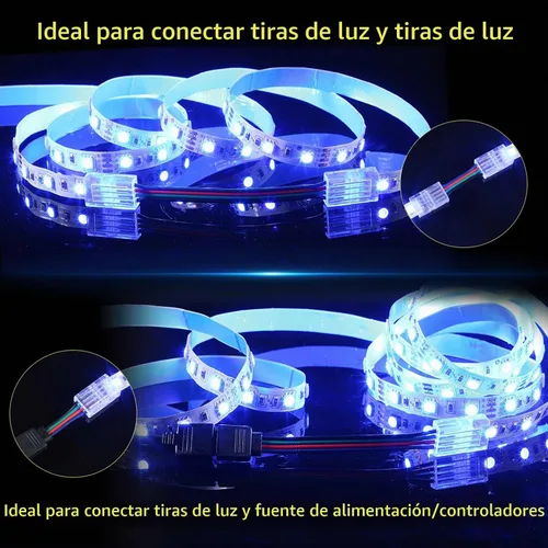 Vista 6 de 20 conectores de tira LED – Conectores de luz LED, conectores LED de 4 pines de 0.394 in para tiras de luces, conectores de tira de luz LED