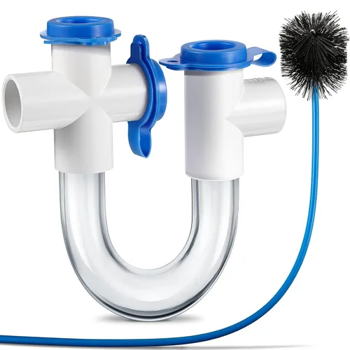 Vista 9 de 1 paquete de trampa de condensado estándar de 3/4 pulgadas con cepillo de limpieza, trampa U de PVC para sistemas HVAC, aire acondicionado, drena
