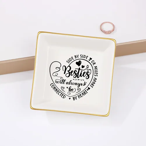 Vista 2 de JoycuFF Bandeja decorativa de cerámica para mejores amigos, mejor amiga, regalo único para hermana del alma, mejor amiga, idea de regalo