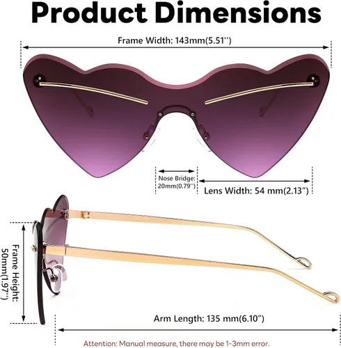 Vista 6 de FEISEDY Gafas de sol en forma de corazón, lentes de amor de moda para mujer, UV400, lentes de corte B4130