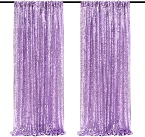 Vista 12 de Cortinas de fondo de lentejuelas con purpurina azul bebé, 2 piezas de 2 x 8 pies, telón de fondo de fiesta de baby shower para niños, hermosas