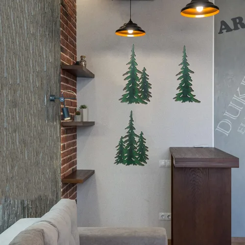 Vista 2 de J-Fly Decoración de árbol de Navidad de metal para colgar en la pared de pino, arte de pared de metal para exteriores, arte de pared de pino, arte