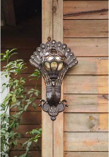 Vista 3 de Apliques de pared, estilo industrial retro europeo, luz de montaje en pared, forma de pavo real, creatividad, farol de pared al aire libre