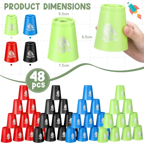Vista 3 de Libima Juego de 48 tazas deportivas apilables, juegos clásicos, juego de entrenamiento de velocidad para niños y niñas, adultos, fiesta familiar