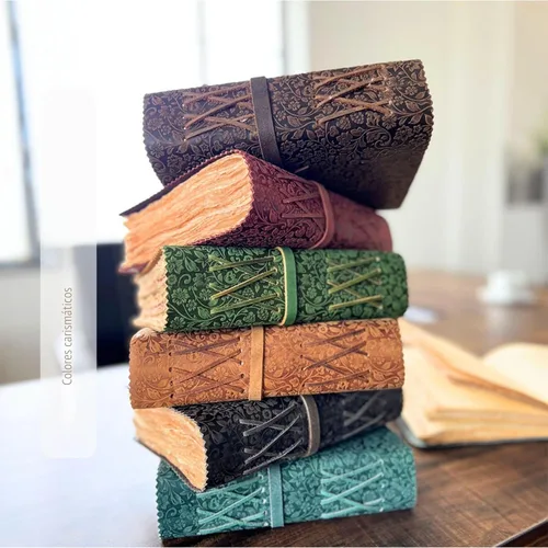 Vista 8 de LEATHER VILLAGE Diario de Cuero con Relieve Floral para Mujeres y Hombres - 200 Páginas, 6"X4"(A6), Aqua - Libro de Sombras, Diario de Viaje