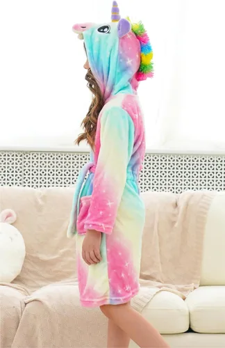 Vista 2 de Doctor Unicorn Bata de baño de forro polar con capucha para niñas pequeñas