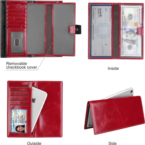 Vista 4 de Itslife Cartera de cuero con bloqueo RFID de gran capacidad para mujer Rojo escarlata Classic