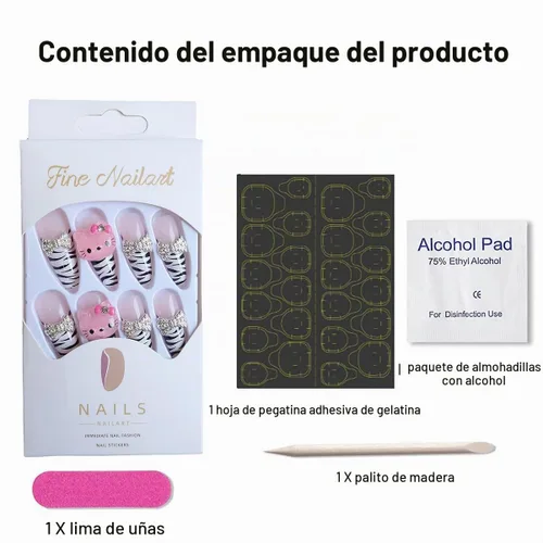 Vista 2 de Uñas postizas a presión con estampado de leopardo, lindas uñas postizas con dijes, uñas largas de ataúd, uñas postizas de cobertura completa