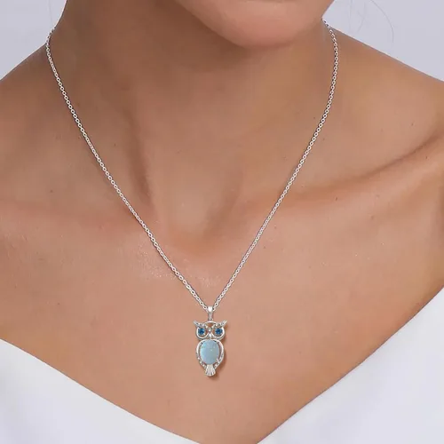 Vista 10 de Jewelili Collar con colgante de plata de ley con múltiples piedras preciosas y diamantes, cadena Rolo de 18 pulgadas