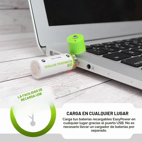 Vista 3 de Survival Frog EasyPower - Baterías recargables USB AA de 1.2 V/1450 mAh de larga duración, doble A USB Co. - (paquete de 4)