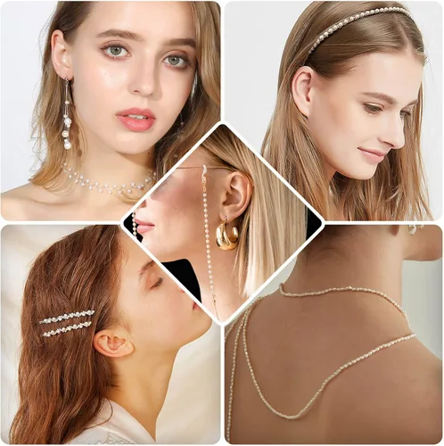 Vista 2 de Cuentas de perlas para manualidades, Anezus 2000 piezas de perlas de imitación de marfil, cuentas de perla pequeñas de 4 MM con agujeros para hacer