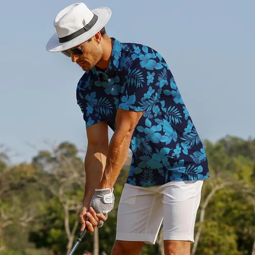 Vista 3 de Hawaiian Polo Shirts for Men, Quick Dry Men's Golf Shirts Short Sleeve Dry Fit Performance Golf Polo for Golf Hiking Horsing