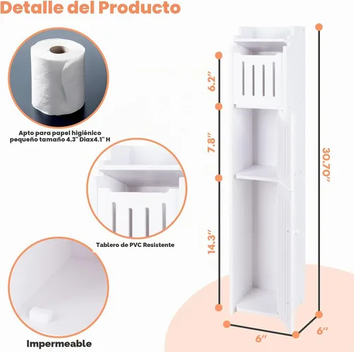 Vista 2 de ShellKingdom Toilet Paper Holder Stand, Bathroom Storage Cabinet with Doors