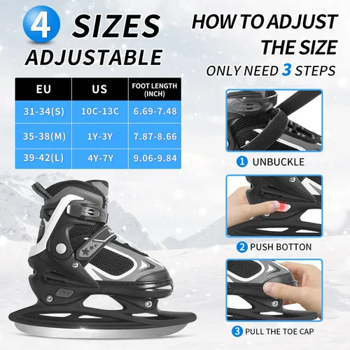 Vista 2 de Nattork Patines de hielo para niños, niños y niñas, patines ajustables de hockey con cordones, acolchado suave y soporte de tobillo reforzado