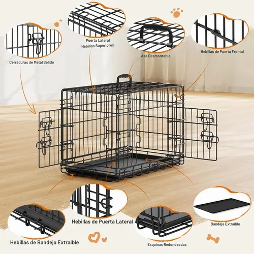 Vista 5 de Yaheetech Caja de perro de 24 pulgadas con puerta doble y divisor para cachorro, caja metálica plegable con bandeja removible, jaula de alambre