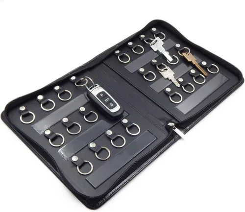 Vista 9 de OFFIDIX Gabinete portátil de piel sintética para llaves, 8 llaves, portátil, con cremallera, organizador de tarjetas de menús, soporte de negocios