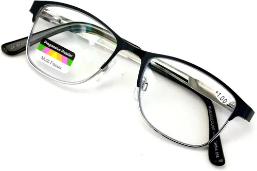 Vista 6 de Metal de las mujeres ninguna línea progresiva lente clara trifocal gafas de lectura con la capa antirreflectante Granate