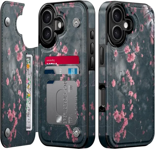 Vista 17 de FUNMIKO Funda tipo cartera para iPhone 13 con tarjetero, bloqueo RFID, protección de grado militar y obras de arte impresas con rayos UV, cierre