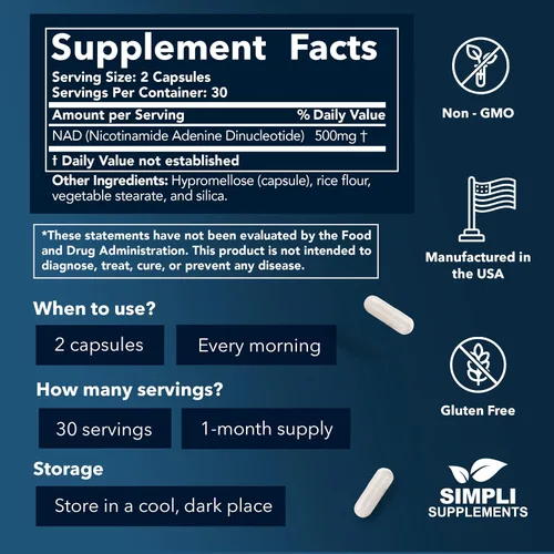 Vista 2 de Suplemento NAD para antienvejecimiento y regeneración celular NAD Booster 500mg por porción Alternativa de suplemento NMN Similar a