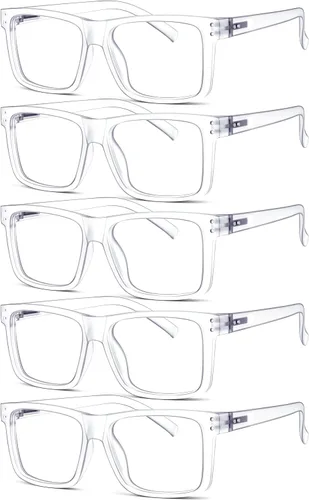 Vista 21 de Eyekepper - Pack de 5 gafas de gran tamaño con montura cuadrada, grandes, para hombres y mujeres - 3 negras y 2 negro-transparente +0.00