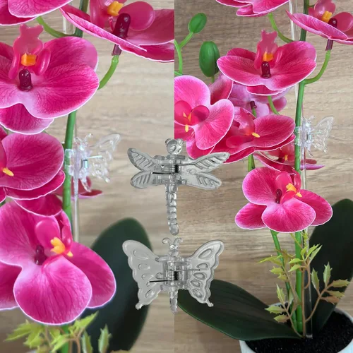 Vista 5 de 30 estacas acrílicas para plantas de jardín de un solo tallo para plantas, estacas transparentes para orquídeas y 30 clips de soporte para plantas