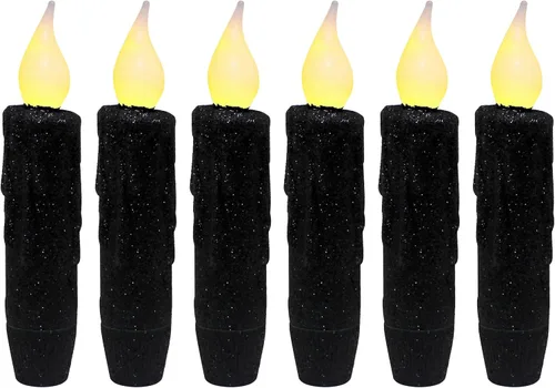 Vista 13 de CVHOMEDECO. Velas LED sin llama con purpurina parpadeantes que funcionan con pilas, con temporizador para el hogar, boda, Halloween, decoración