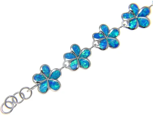 Vista 4 de Arthur's Jewelry Pulsera de flor de plumeria hawaiana con incrustaciones de plata de ley 925 ópalo azul sintético de 0.394 in +, Ópalo fabricado