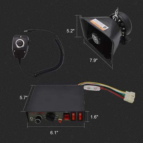 Vista 2 de Sirena de policía para auto, sistema de altavoces Safego, DC12V 200W 9 tonos, altavoz con micrófono de mano cableado, sirena electrónica