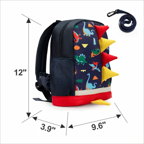 Vista 3 de LESNIC Mochila de dinosaurio para niños con correa, hebillas en la parte delantera, mochila mediana certificada por CPC para niños y niñas de 1 a 6