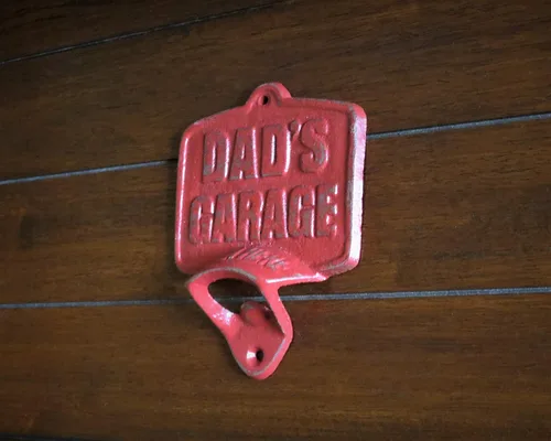 Vista 3 de Dad's Garage Wall Mounted Beer Bottle Opener Colonial Red or Pick Color Cast Iron