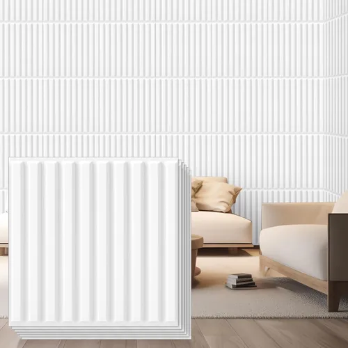 Vista 10 de Nuanchu 32 piezas de paneles de pared de listones 3D de 12 x 12 pulgadas de PVC con textura estriada, paneles cortables y pinta bles para arte