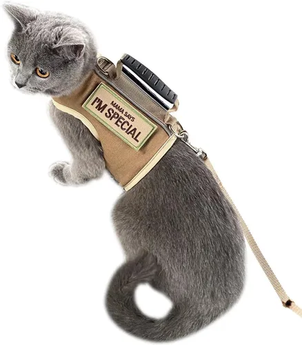 Vista 12 de Arnés de gato con correa, ajustable para gatos, chaleco acolchado para gatos, Black Plaid