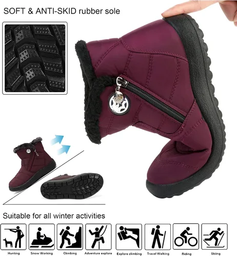 Vista 5 de Botas de nieve de invierno con forro de piel cálida para mujer, impermeables, botines al aire libre, zapatos cómodos para mujer