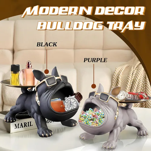 Vista 2 de Estatua de bandeja de bulldog francés de resina Huhote, plato de caramelos y llavero de bulldog, accesorios de bulldog francés, estatuas