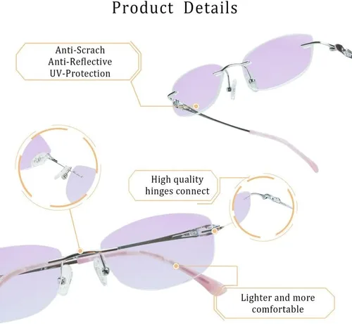 Vista 79 de LifeArt Pure Titanium Frame Glasses/Blue Light Blocking Reading Glasses, Reduce Eyestrain, Stylish for Men and Women 3033_(champán Clear)
