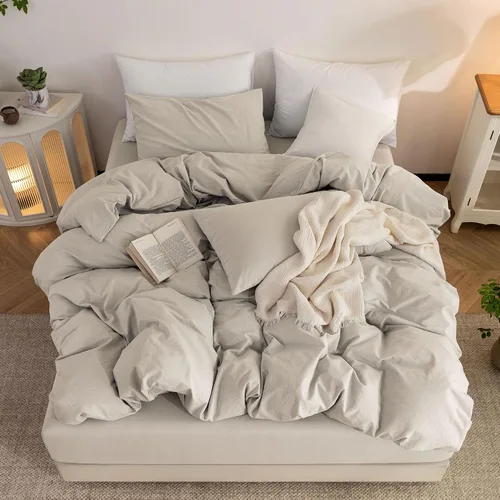 Vista 7 de Juego de funda de edredón 100% algodón lavado, tacto de lino Ropa de cama moderna transpirable ligera y suave para todas las estaciones