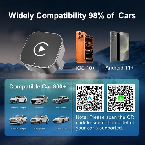 Vista 6 de Adaptador inalámbrico CarPlay y Android Auto con cable CarPlay a dispositivo inalámbrico, mini en forma de T 2 en 1 para auto USB Plug and Play Auto
