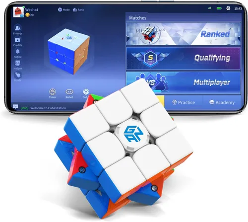 Vista 2 de GAN 356 i 3 Cubo de velocidad sin calcomanías, 3x3 Smart Cube 356 i3 Gans Cubo magnético con GAN 3x3 Smart Cube Display Stand, plástico Speed Cube