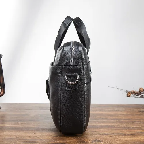 Vista 3 de Bolso de mensajero de cuero genuino para hombre, maletín para portátil, bolso de hombro para oficina, viajes de negocios con caja de regalo