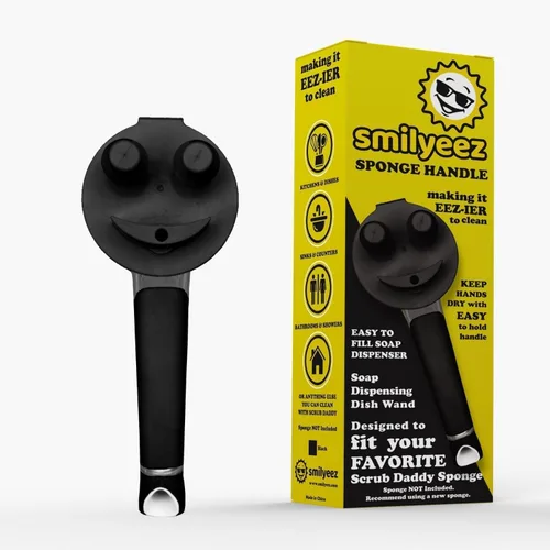 Vista 2 de El mango sonriente original con dispensador de jabón de Smilyeez para el combo de esponja sonriente y Smilyeez Dishwand (negro)