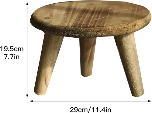 Vista 3 de Mini taburete de madera, taburete de madera maciza, taburete redondo para bonsái, estante de exhibición en maceta para oficina, comedor