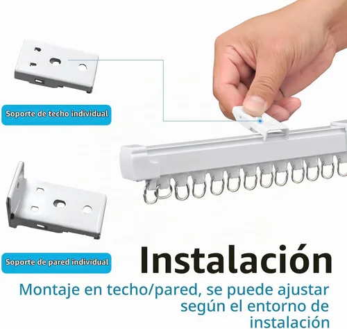 Vista 6 de Sistema de riel telescópico para cortinas de techo de 37-73 pulgadas, juego de riel de cortina resistente retráctil de medida libre como divisor