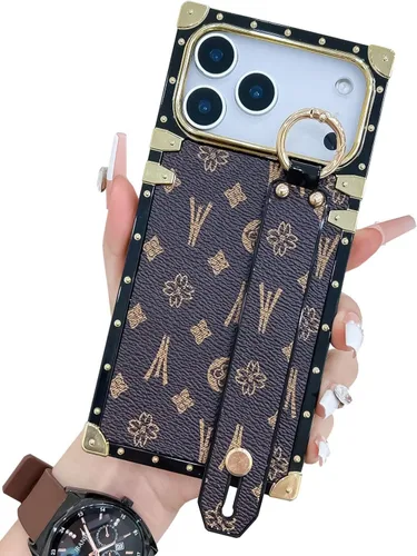 Vista 18 de Funda rectangular de cuero compatible con 11 con correa para pulsera, funda de diseño de lujo para mujeres y niñas, funda protectora con soporte