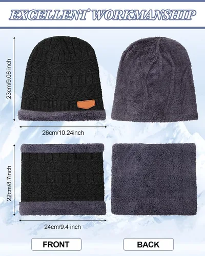 Vista 2 de 12 Pieces Men Women Winter Beanie Hat Scarf Gloves Set Warm Slouchy Beanies Hat Knit Skull Cap Touch Screen Gloves Neck Warmer Gaiter for Men Women