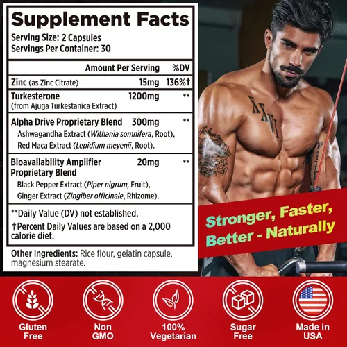 Vista 6 de Suplemento de testosterona para hombres – Potenciador de testosterona para hombres, suplemento de mejora masculina de 4 veces de fuerza