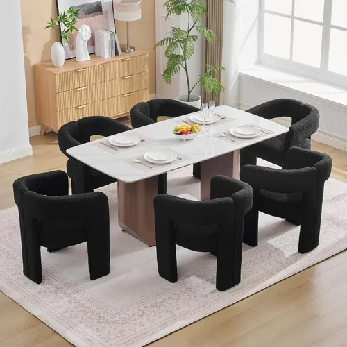 Vista 27 de adochr Sillas de comedor modernas con diseño de barril, silla de comedor de terciopelo con patas de madera, sillas decorativas con brazos, cómodos