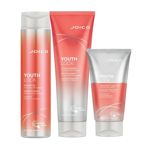 Vista 7 de Joico YouthLock Set formulado con colágeno Cuerpo juvenil y rebote Reduce la rotura y el encrespamiento Suaviza y desenreda el cabello