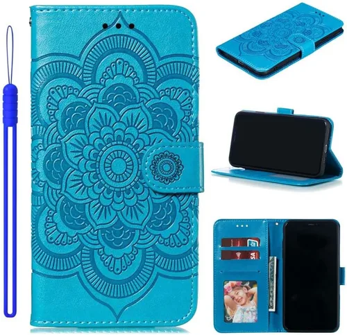Vista 6 de Funda para Motorola Moto E (2020) con tarjetero y función atril magnético de cuero suave para Moto E 2020 (Azul)