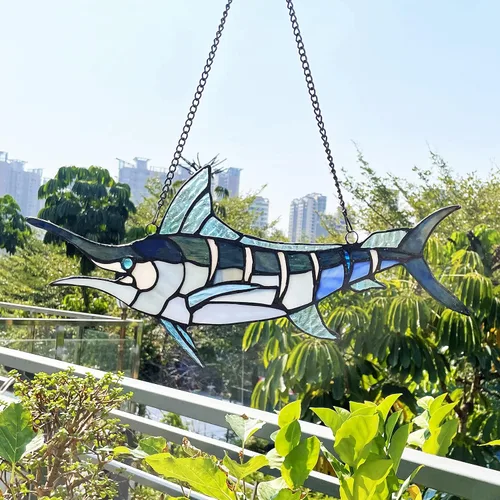 Vista 5 de Chloe Lighting Swordfish Animal-Style - Panel de ventana de 16 pulgadas de ancho, multicolor